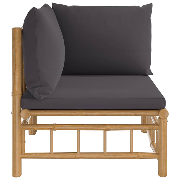 hjørnemodul til havesofa med mørkegrå hynder bambus