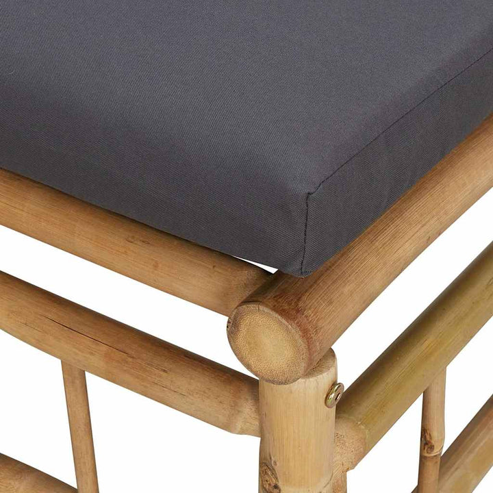 hjørnemodul til havesofa med mørkegrå hynder bambus