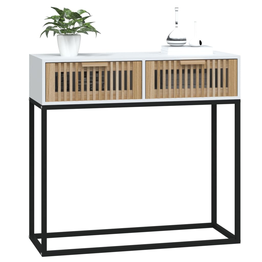 konsolbord 80x30x75 cm konstrueret træ og jern hvid