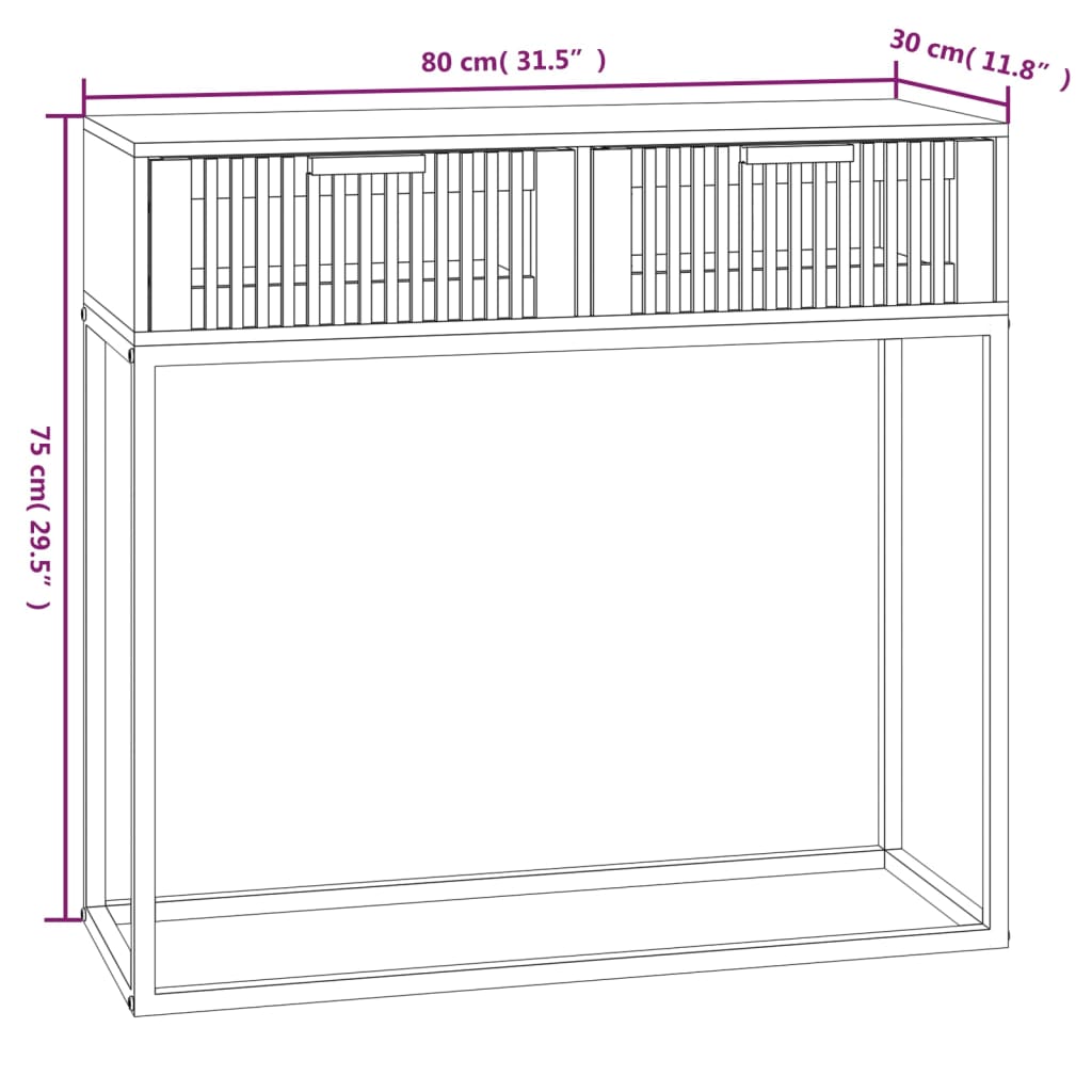 konsolbord 80x30x75 cm konstrueret træ og jern hvid
