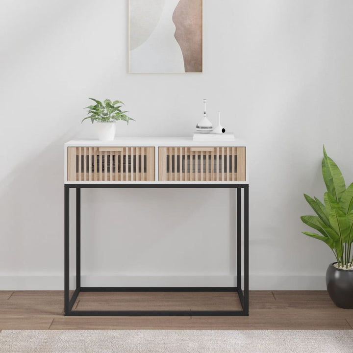 konsolbord 80x30x75 cm konstrueret træ og jern hvid