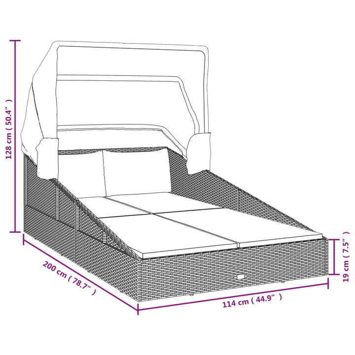 solseng med foldbart tag 200x114x128 cm polyrattan brun