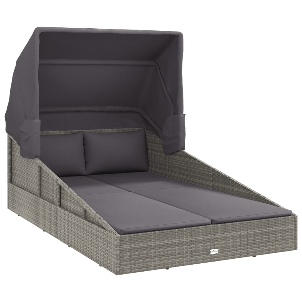 solseng med foldbart tag 200x114x128 cm polyrattan grå