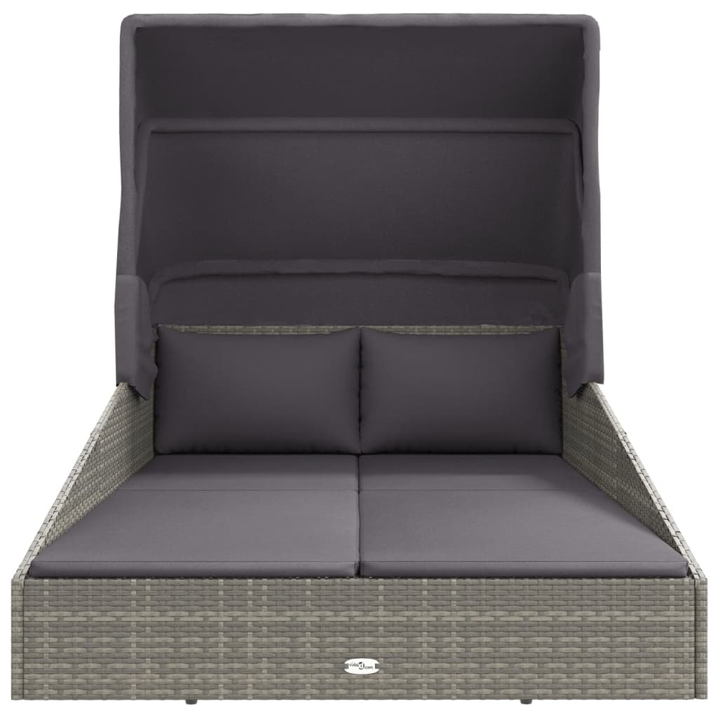 solseng med foldbart tag 200x114x128 cm polyrattan grå