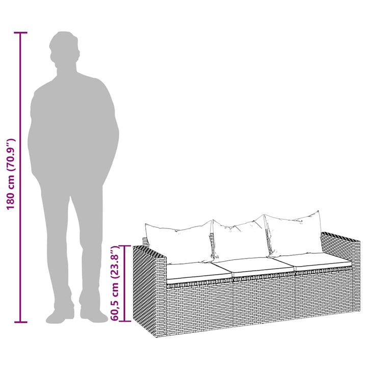 3-personers havesofa med hynder polyrattan brun