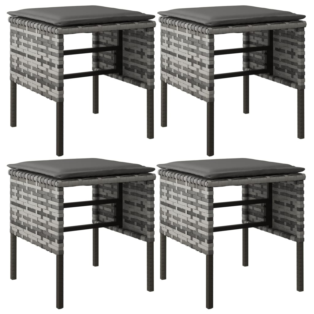 fodskamler med hynder 4 stk. til haven polyrattan grå