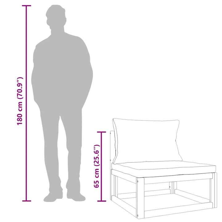 midtermodul til havesofa med gråbrune hynder massivt akacietræ