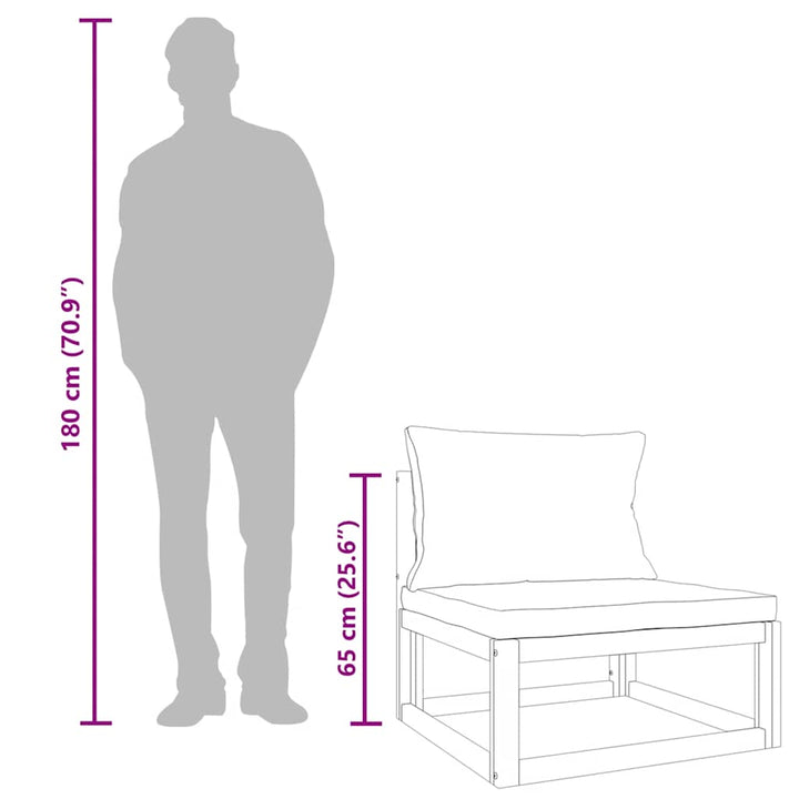 midtermodul til havesofa med lysegrå hynder massivt akacietræ