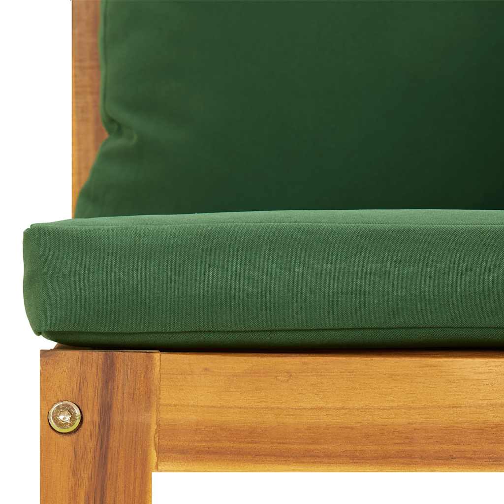 hjørnemoduler til havesofa 2 stk. med grønne hynder akacietræ