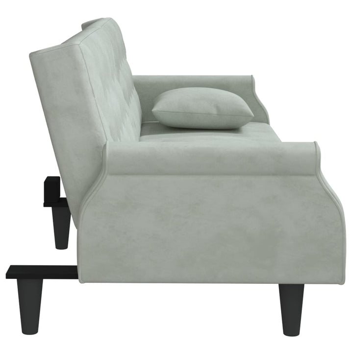 sovesofa med armlæn velour lysegrå