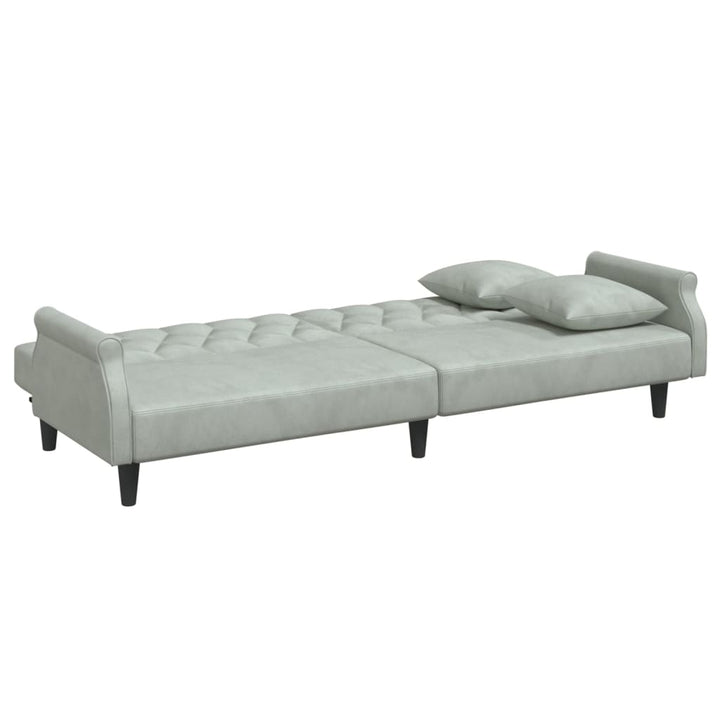 sovesofa med armlæn velour lysegrå