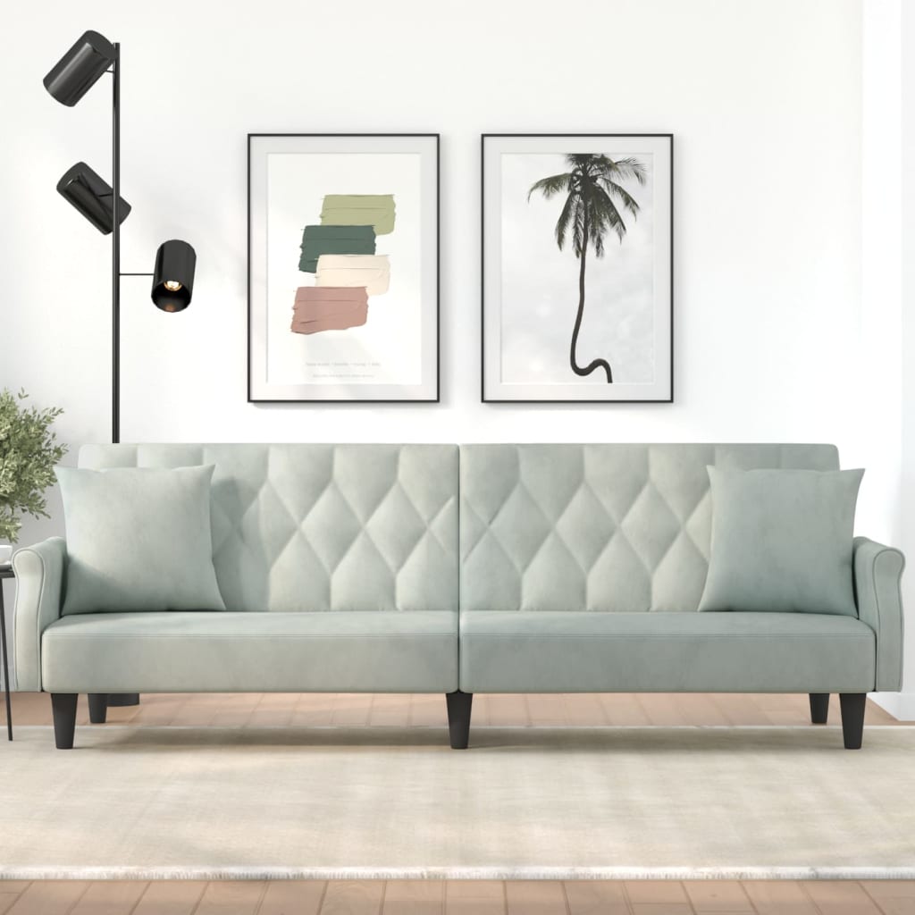 sovesofa med armlæn velour lysegrå