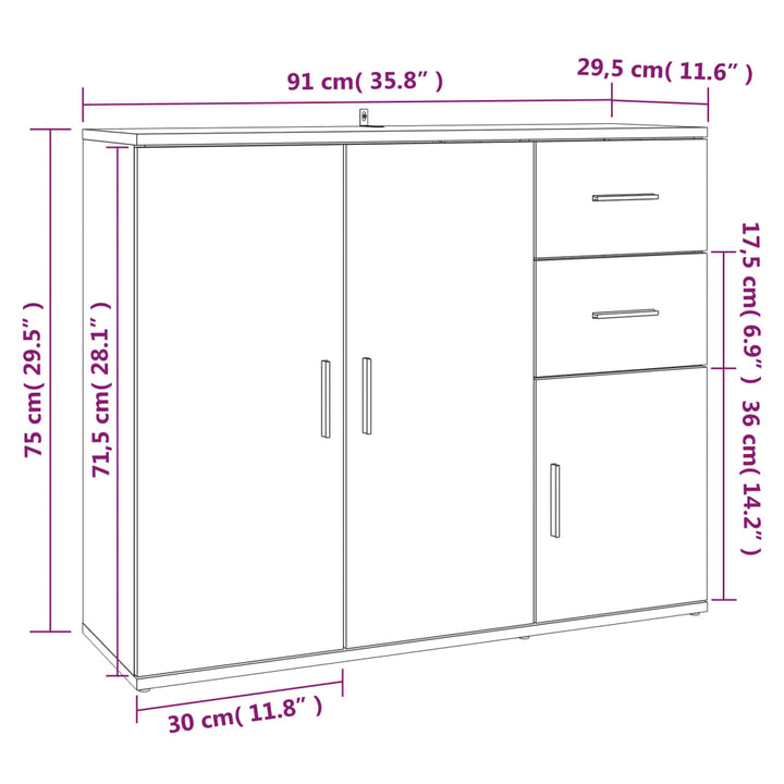 skænk Sonoma eg 91x29,5x75 cm konstrueret træ