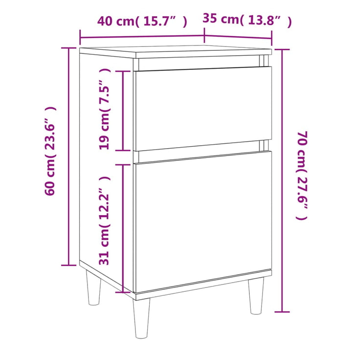 sengeborde 2 stk. 40x35x70 cm sonoma-eg