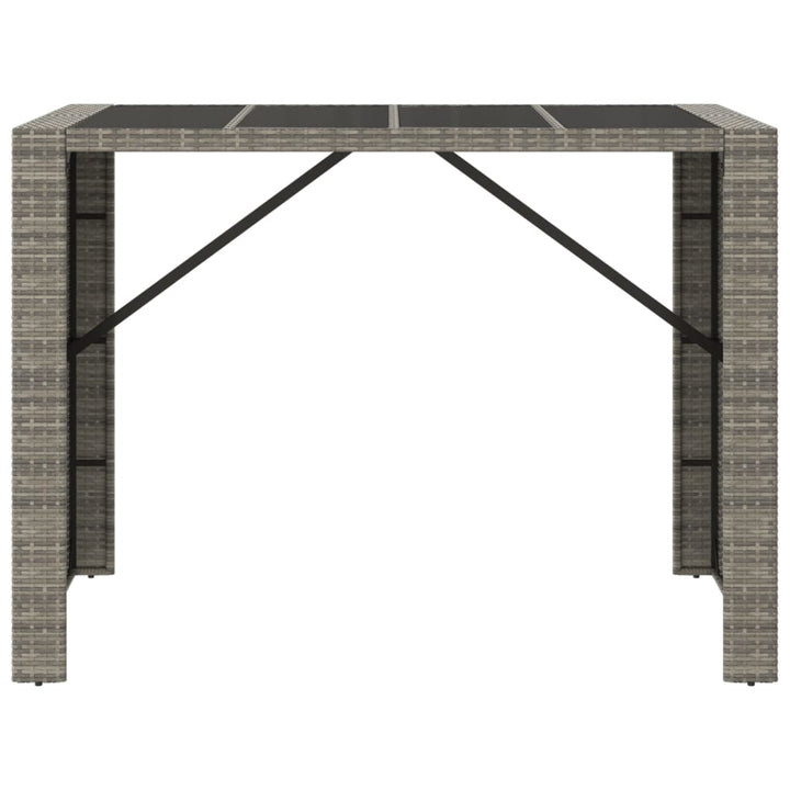 barbord med glasplade 145x80x110 cm polyrattan grå