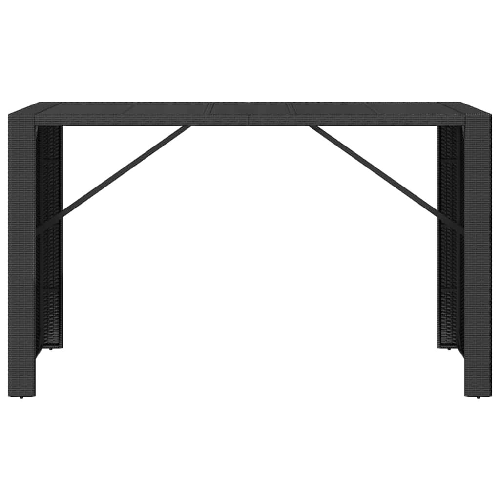 barbord med glasplade 185x80x110 cm polyrattan sort