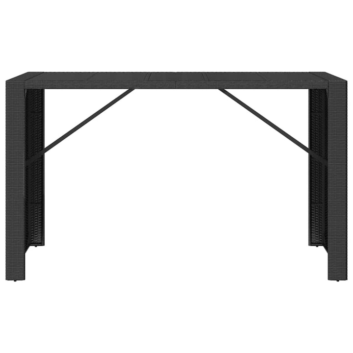 barbord med glasplade 185x80x110 cm polyrattan sort