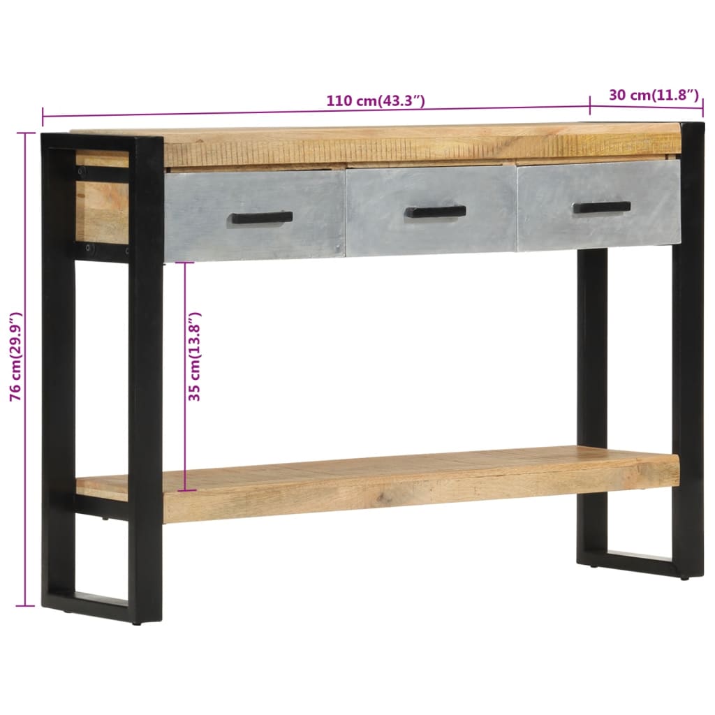 konsolbord 110x30x76 cm massivt ru mangotræ