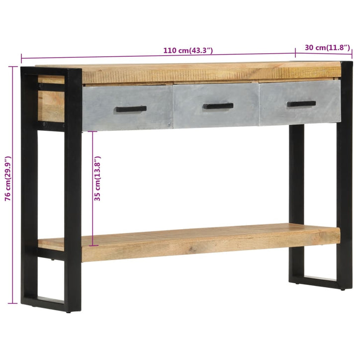 konsolbord 110x30x76 cm massivt ru mangotræ