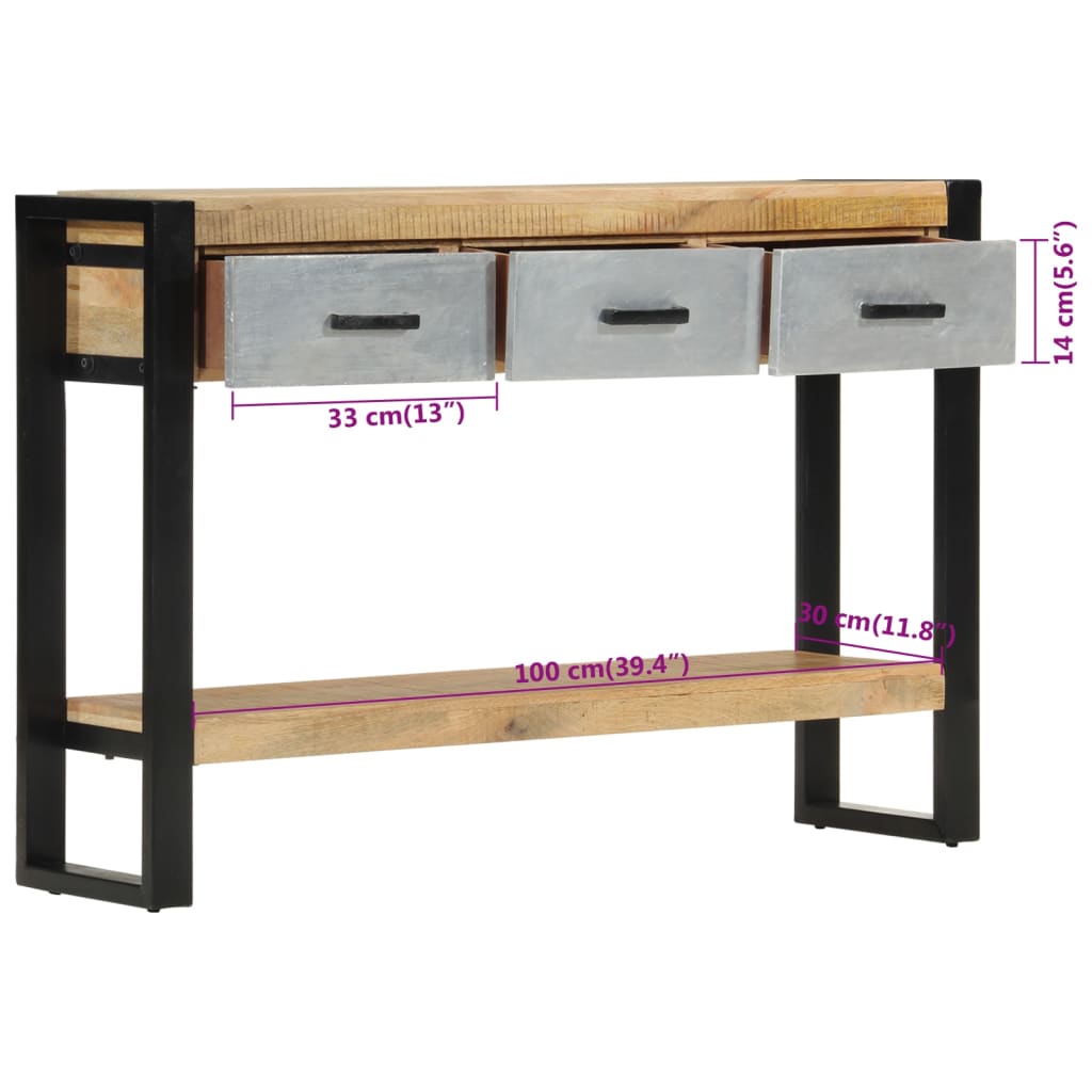 konsolbord 110x30x76 cm massivt ru mangotræ