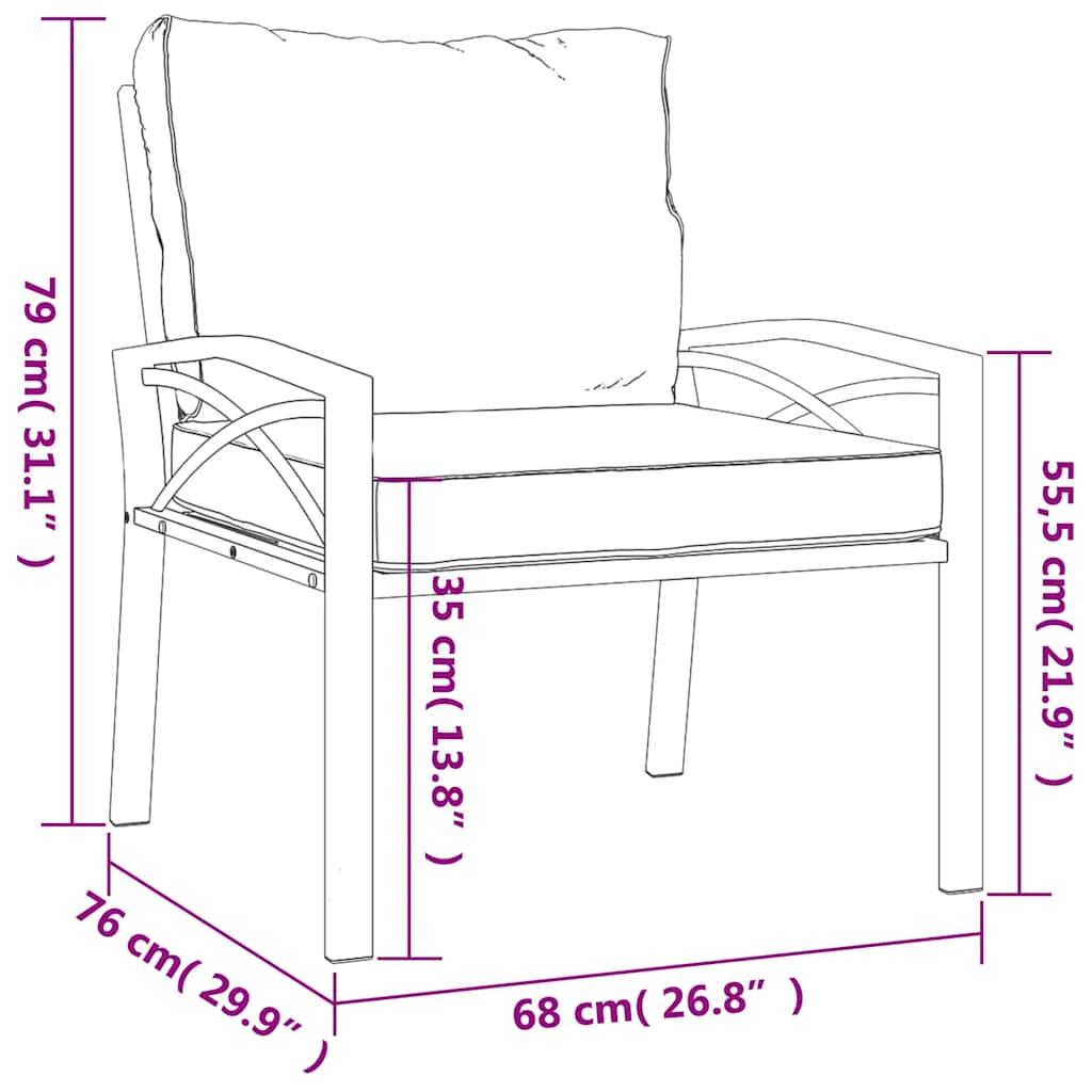 havestol med sandfarvede hynder 68x76x79 cm stål