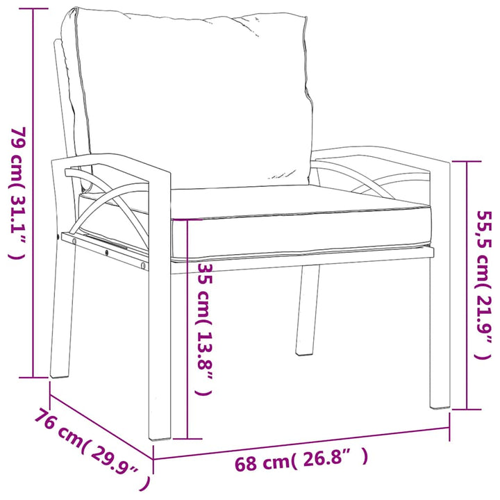 havestol med sandfarvede hynder 68x76x79 cm stål