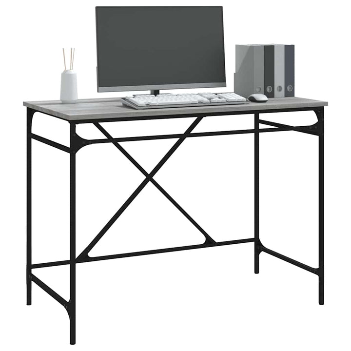 skrivebord 100x50x75 cm konstrueret træ og jern grå sonoma-eg