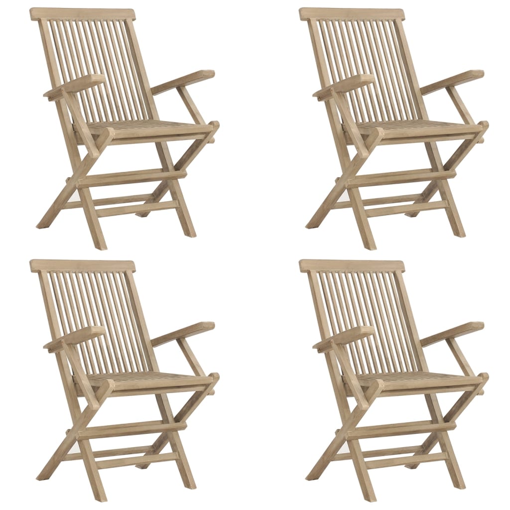 havestole 4 stk. 56x61x89 cm foldbare massivt teaktræ grå