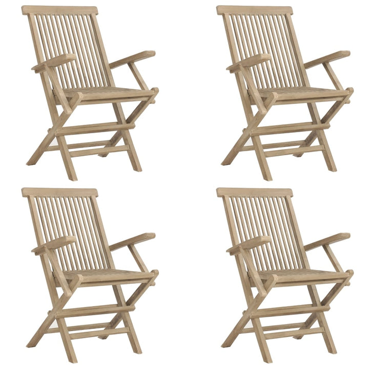 havestole 4 stk. 56x61x89 cm foldbare massivt teaktræ grå