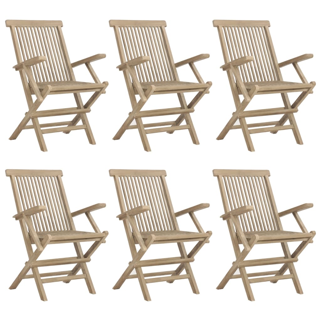 havestole 6 stk. 56x61x89 cm foldbare massivt teaktræ grå