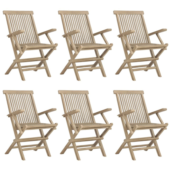 havestole 6 stk. 56x61x89 cm foldbare massivt teaktræ grå