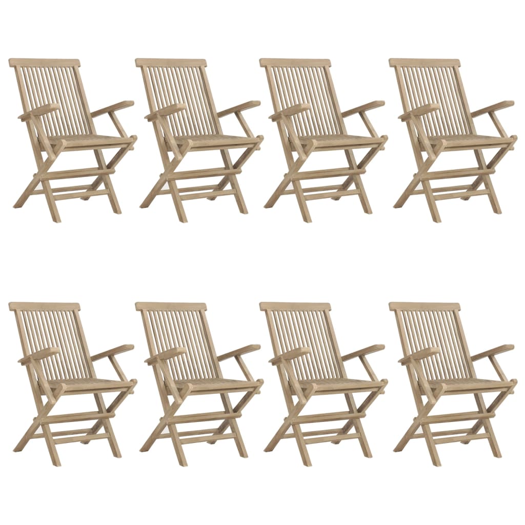 havestole 8 stk. 56x61x89 cm foldbare massivt teaktræ grå