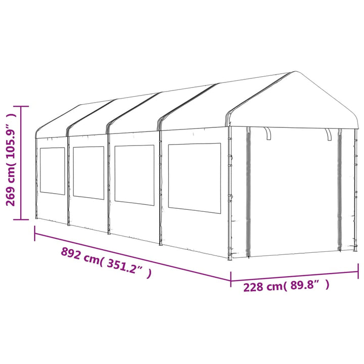 pavillon med tag 8,92x2,28x2,69 m polyethylen hvid