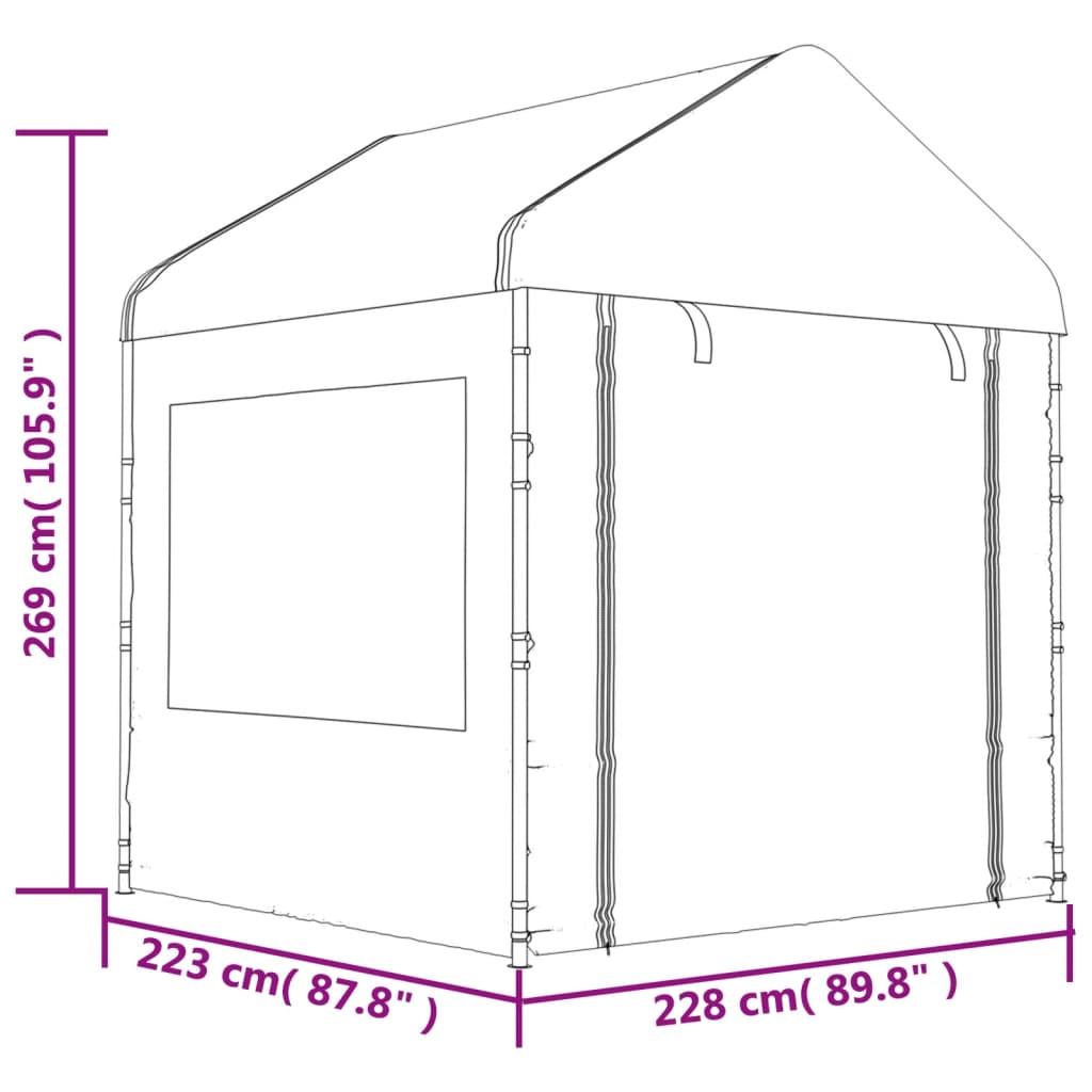 pavillon med tag 8,92x2,28x2,69 m polyethylen hvid
