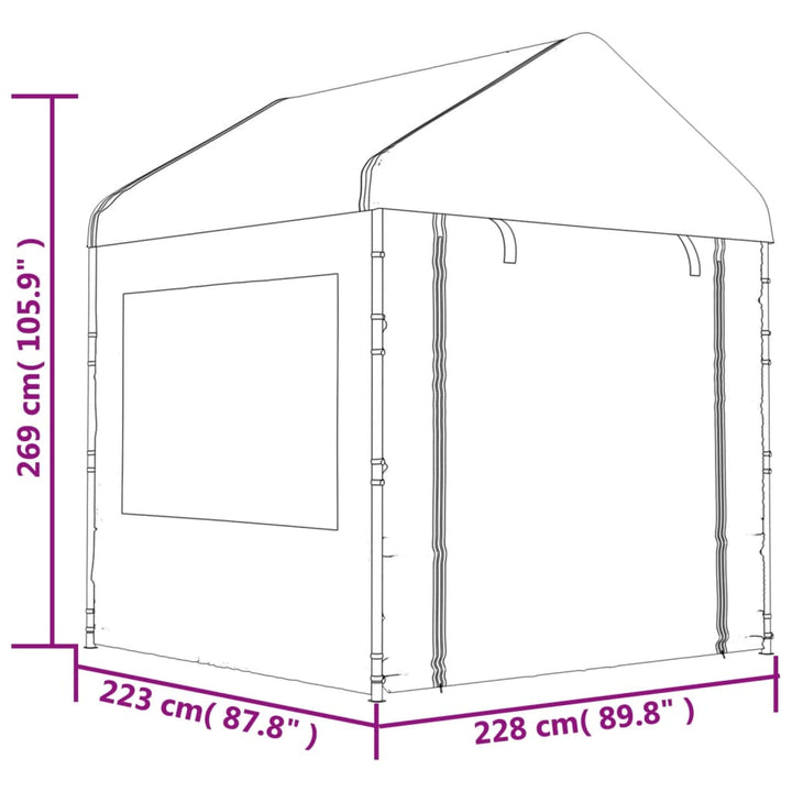 pavillon med tag 8,92x2,28x2,69 m polyethylen hvid