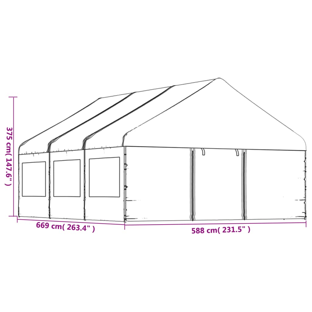 pavillon med tag 6,69x5,88x3,75 m polyethylen hvid
