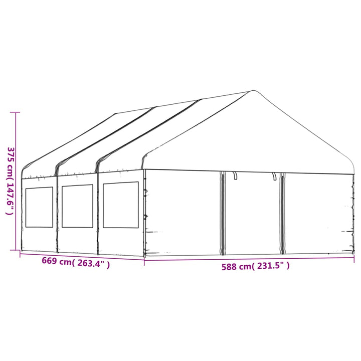 pavillon med tag 6,69x5,88x3,75 m polyethylen hvid