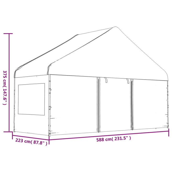 pavillon med tag 6,69x5,88x3,75 m polyethylen hvid