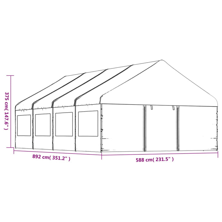 pavillon med tag 8,92x5,88x3,75 m polyethylen hvid