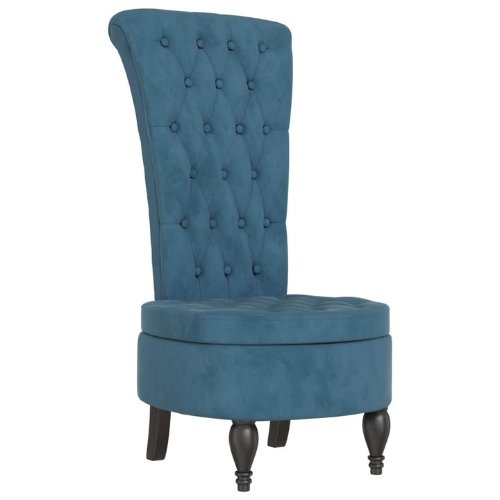 stol med høj ryg knapdesign velour blå