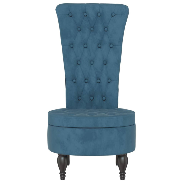 stol med høj ryg knapdesign velour blå