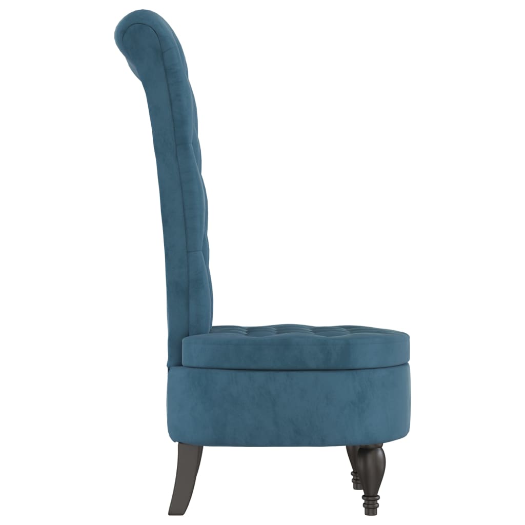 stol med høj ryg knapdesign velour blå