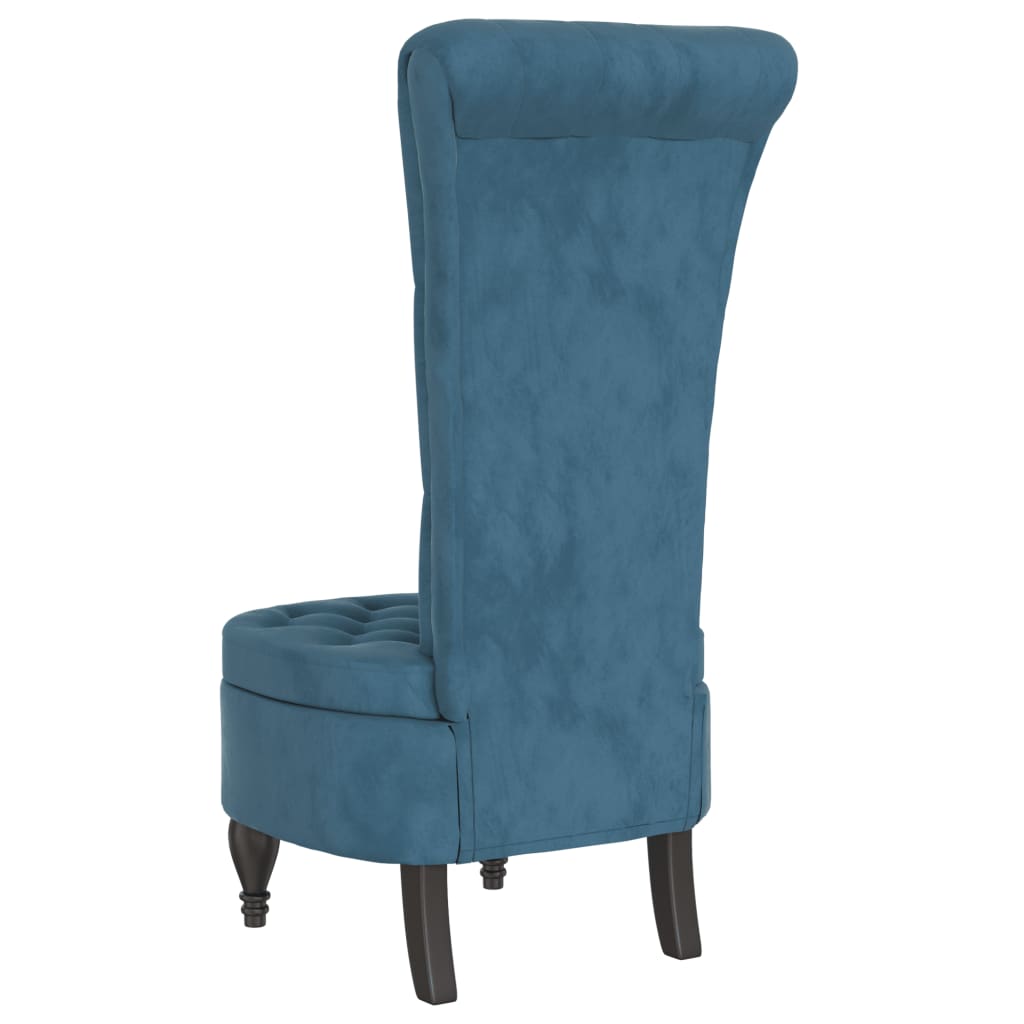 stol med høj ryg knapdesign velour blå
