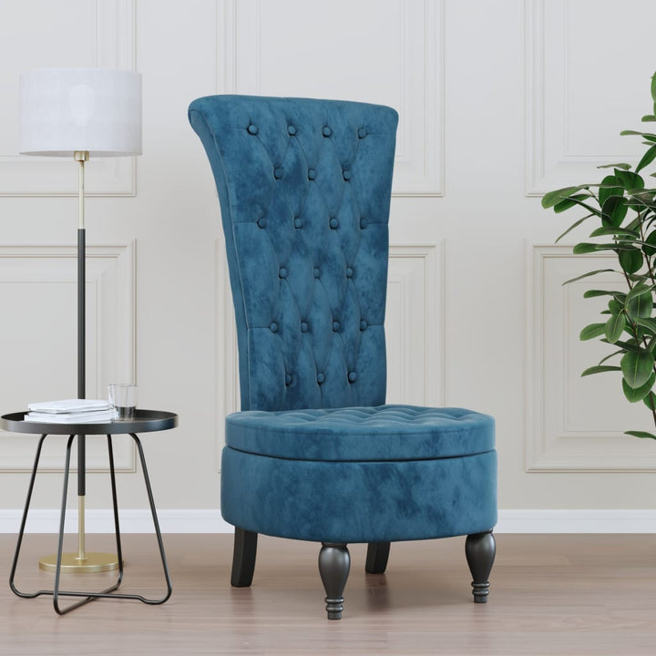 stol med høj ryg knapdesign velour blå