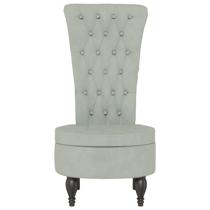 stol med høj ryg knapdesign velour lysegrå