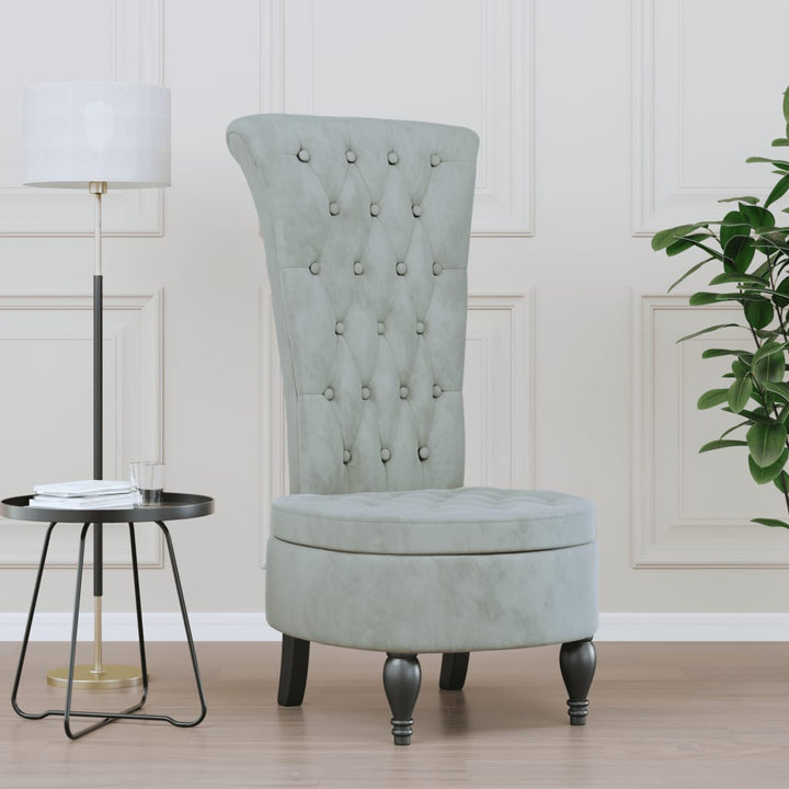 stol med høj ryg knapdesign velour lysegrå