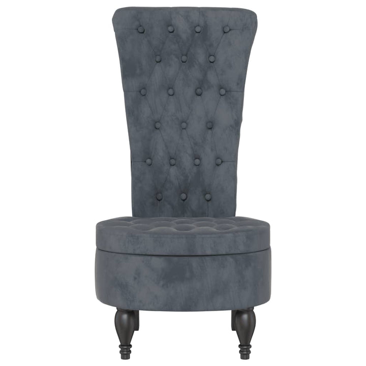 stol med høj ryg knapdesign velour mørkegrå