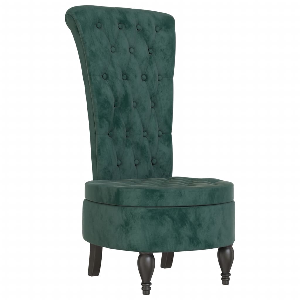 stol med høj ryg knapdesign velour mørkegrøn