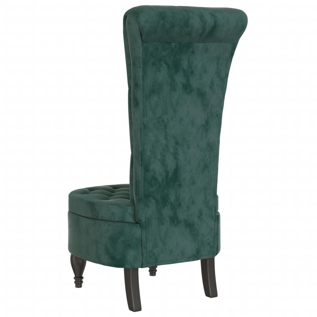 stol med høj ryg knapdesign velour mørkegrøn
