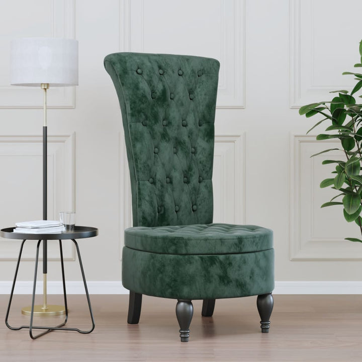 stol med høj ryg knapdesign velour mørkegrøn